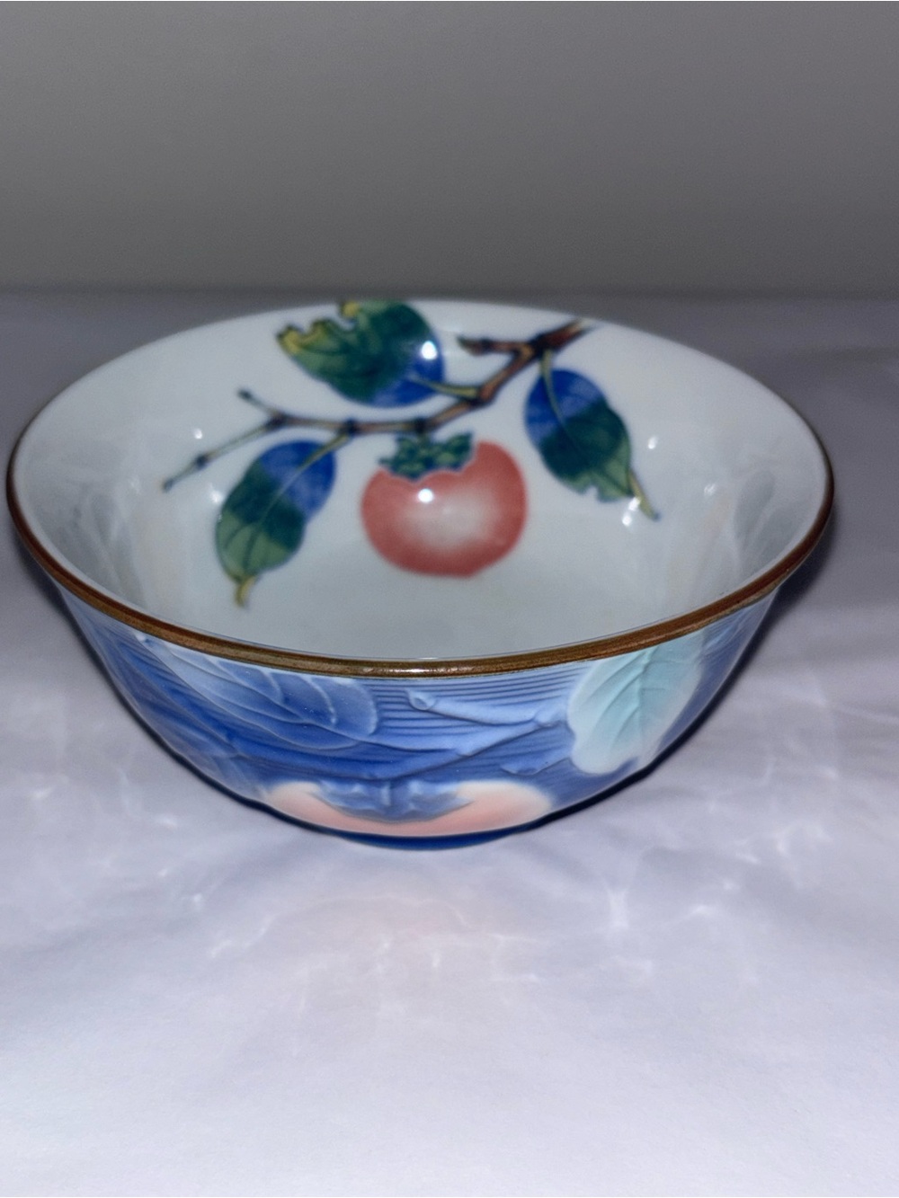 Andrea by Sadek Arita ware vintage Japanese kobachi bowl small blue persimmon